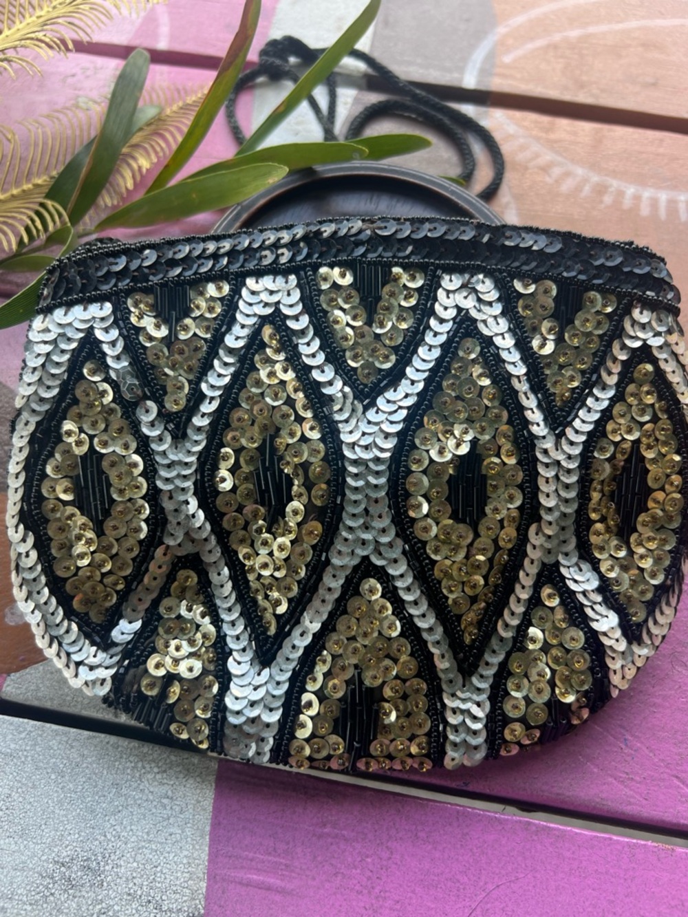 Black & Gold Sequin Clutch | 1920s Inspired Evening Clutch